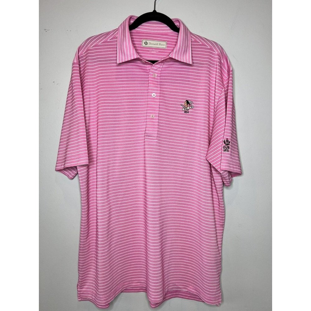 Donald Ross Polo Shirt Men Pink White Stripe Philadelphia Cricket Club Golf L